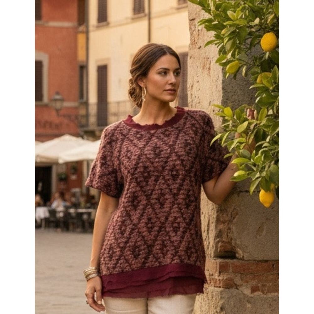 Lola Made in Italy Wool Blend Textured Sweater Blouse w/ Semi-Sheer Details